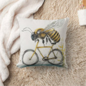 ユーモアあふれる水彩画のハチと自転車、ハチ クッション (ブランケット)