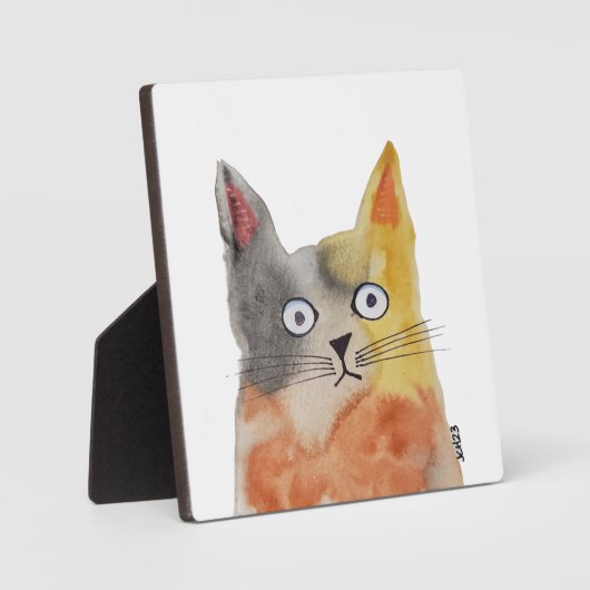 ユーモアあふれる水彩画の猫 アート テーブルプレート フォトプラーク (正面)