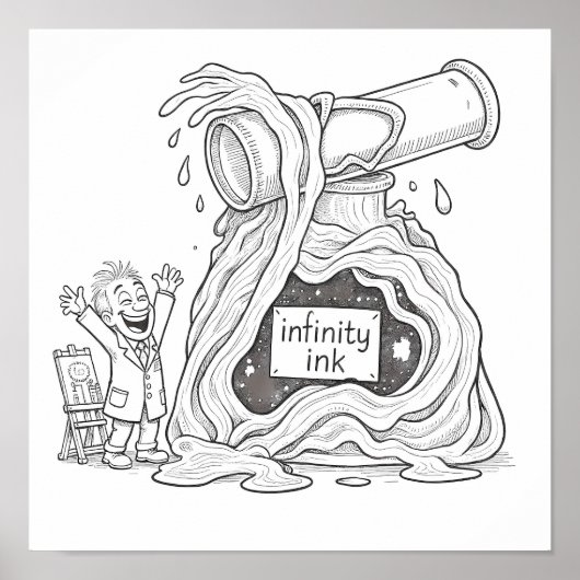 ユーモアあふれる漫画スタイルのインフィニティ インクのデコパージュ ラインアート ポスター (正面)