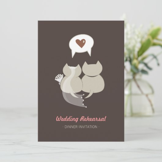 ユーモアあふれる漫画風の猫の結婚式リハーサル招待状 招待状 (スタンド正面)