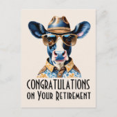 ユーモアあふれる牛のカウボーイ 引退おめでとうございます ポストカード (正面)