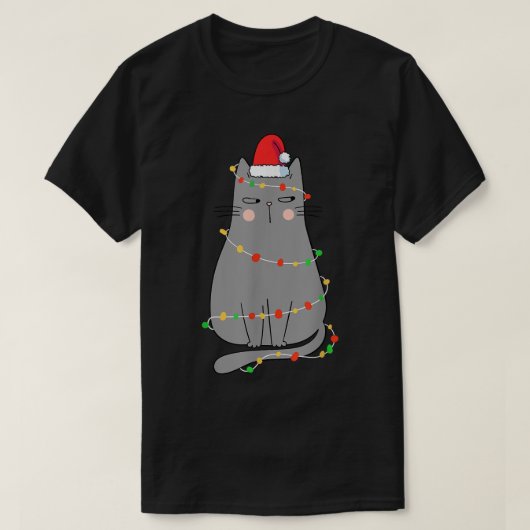ユーモアあふれる猫のクリスマス 女性用 クリスマス猫 サンタ帽 Tシャツ (デザイン正面)