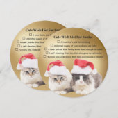 ユーモアあふれる猫のサンタへの願いリストのホリデーカード シーズンカード (正面/裏面)