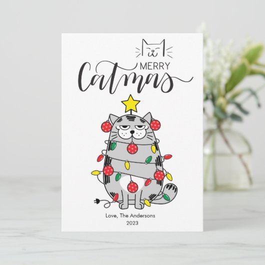 ユーモアあふれる猫の木のペットラバー メリーキャットマス フラット シーズンカード (スタンド正面)