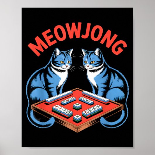 ユーモアあふれる猫の麻雀ゲームプレイ画像 ポスター (正面)