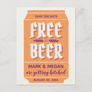 ユーモアあふれる現代的なビールをテーマにしたSave the Date 案内ポストカード