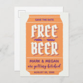 ユーモアあふれる現代的なビールをテーマにしたSave the Date 案内ポストカード (正面/裏面)