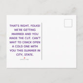 ユーモアあふれる現代的なビールをテーマにしたSave the Date 案内ポストカード (裏面)