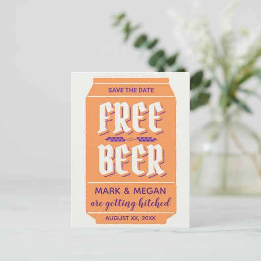 ユーモアあふれる現代的なビールをテーマにしたSave the Date 案内ポストカード (スタンド正面)