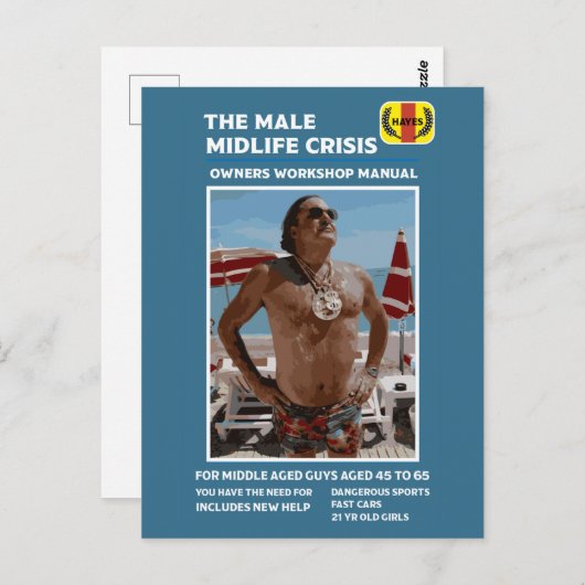 ユーモアあふれる男性のミッドライフクライシス ギフト ポストカード (正面/裏面)