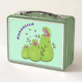 ユーモアあふれる緑の食肉植物のピッチャープラントの漫画 メタルランチボックス (裏面)