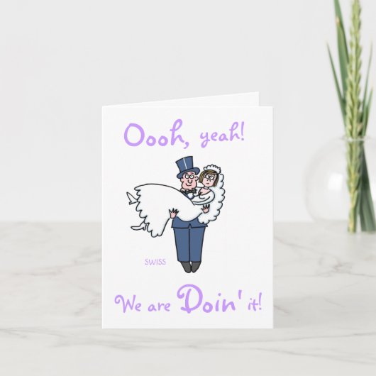 ユーモアあふれる花嫁と花婿の漫画風結婚式 招待状 (正面)