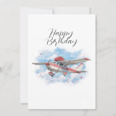 ユーモアあふれる誕生日の飛行機が花と写真を運ぶ シーズンカード (正面)