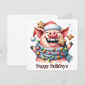 ユーモアあふれる豚のホリデーグリーティングカード シーズンカード (正面/裏面)