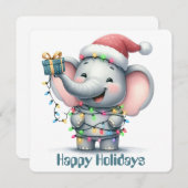 ユーモアあふれる象のホリデーグリーティングカード シーズンカード (正面/裏面)