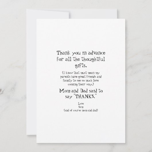 ユーモアあふれる超音波エコー青いベビーシャワーお礼カード 招待状 (裏面)