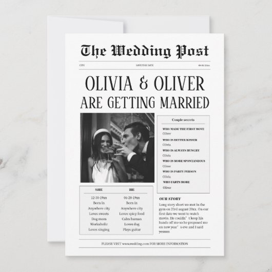 ユーモアあふれる長い物語を短くした結婚式 セーブザデート (正面)