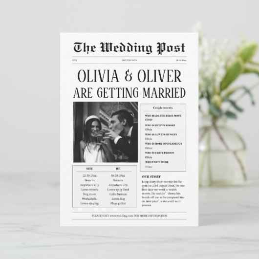 ユーモアあふれる長い物語を短くした結婚式 セーブザデート (スタンド正面)