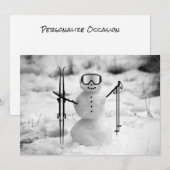 ユーモアあふれる雪だるまのクリスマスウィンタースポーツスキー旅行 シーズンカード (正面/裏面)