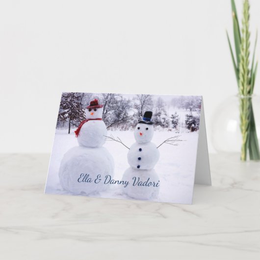 ユーモアあふれる雪だるまファミリーのクリスマス シーズンカード (正面)