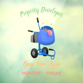 ユーモアあふれる青いセメントミキサーの漫画イラスト ウィンドウサイン (シート3)