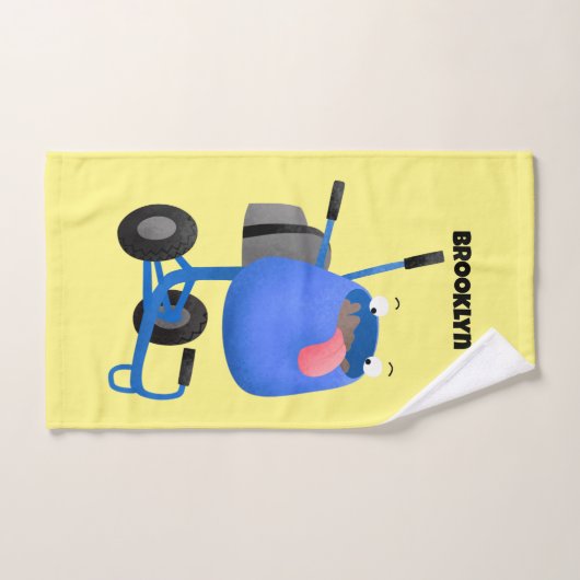 ユーモアあふれる青いセメントミキサーの漫画イラスト バスタオルセット (ハンドタオル)