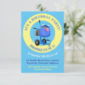 ユーモアあふれる青いセメントミキサーの漫画イラスト 招待状 (スタンド正面)