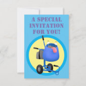 ユーモアあふれる青いセメントミキサーの漫画イラスト 招待状 (裏面)