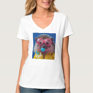 ユーモアあふれる風船ガムハリネズミポジティブモチベーションプラスTシャツ Tシャツ