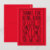 ユーモアあふれる12月誕生日とクリスマスのカード ポストカード (正面/裏面)