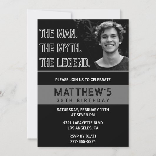 ユーモアあふれる35歳の誕生日招待状 伝説の男 招待状 (正面)