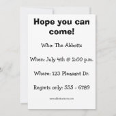 ユーモアあふれる7月4日パーティーの招待状 招待状 (裏面)