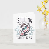 ユーモアあふれる7月4日 アメリカ独立の茶会1773年から カード (黄色い花)