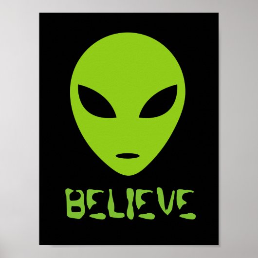 ユーモアあふれる エイリアンの頭の壁アートポスター「BELIEVE」 ポスター (正面)