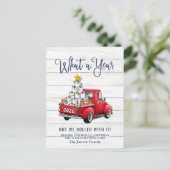 ユーモアあふれる クリスマス 赤い農用トラック ポストカード (スタンド正面)