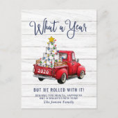 ユーモアあふれる クリスマス 赤い農用トラック ポストカード (正面)