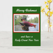 ユーモアあふれる フィッシュマス あなたの釣りの写真 カード (黄色い花)