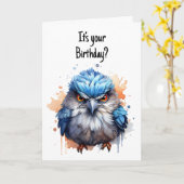 ユーモアあふれる 不機嫌な鳥 かわいい フワフワ 青い皮肉なカード カード (黄色い花)