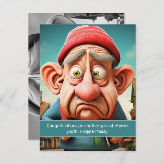 ユーモアあふれる 永遠の若さの節目 誕生日 ポストカード (正面/裏面)
