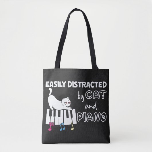 ユーモアあふれる 猫とピアノ音楽にすぐ気を取られるミュージシャン トートバッグ (正面)