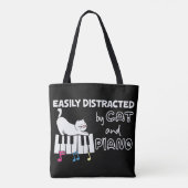 ユーモアあふれる 猫とピアノ音楽にすぐ気を取られるミュージシャン トートバッグ (裏面)