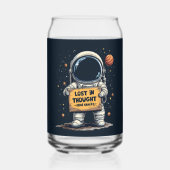 ユーモアあふれる 考え事をする宇宙飛行士のスペースイラスト ガラス缶 (正面)