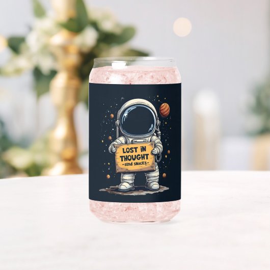 ユーモアあふれる 考え事をする宇宙飛行士のスペースイラスト ガラス缶 (インサイチュ (ウェディング))