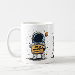 ユーモアあふれる 考え事をする宇宙飛行士のスペースイラスト コーヒーマグカップ
