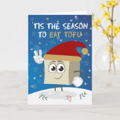 ユーモアあふれる「豆腐を食べる季節です、ヴィーガンクリスマス」 カード (黄色い花)