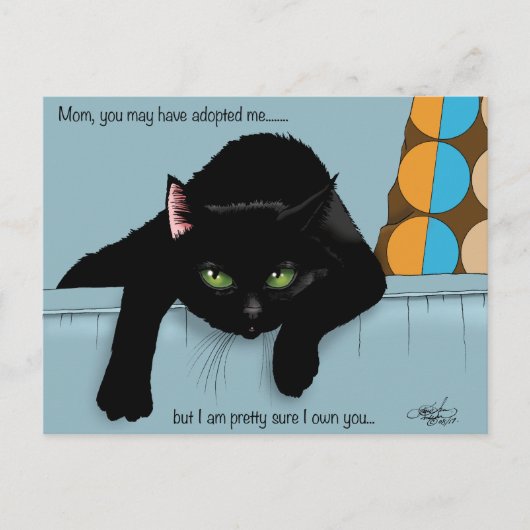 ユーモアあふれる 黒かわいい 最高の猫ママ 母の日 ポストカード (正面)