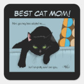 ユーモアあふれる 黒 かわいい 最高の猫ママ 母の日 スクエアシール (正面)