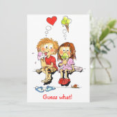 ユーモアあふれる「Save The Date」お知らせカード 招待状 (スタンド正面)