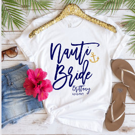 ユーモアあふれるNauti Bride 青 モダンカリグラフィ Tシャツ