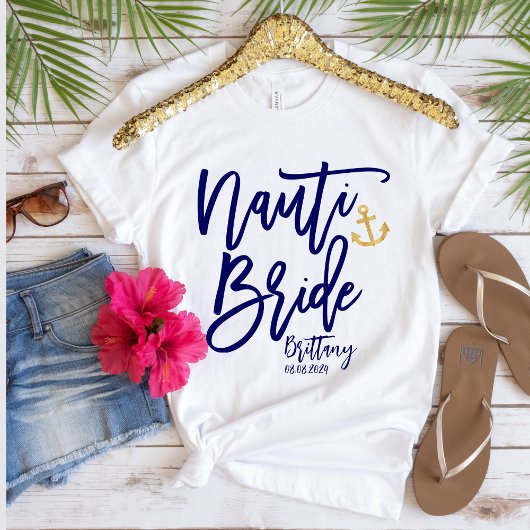 ユーモアあふれるNauti Bride 青 モダンカリグラフィ Tシャツ